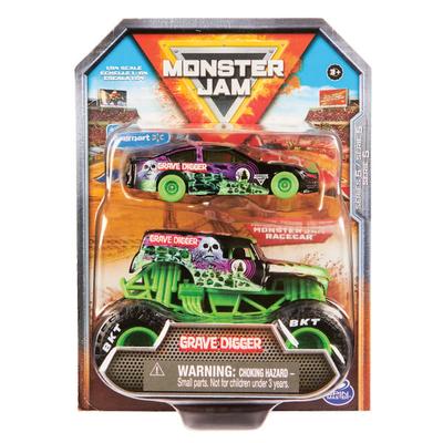 Monster Jam, Truck und Rennauto in einem Set, Maßstab 1:64