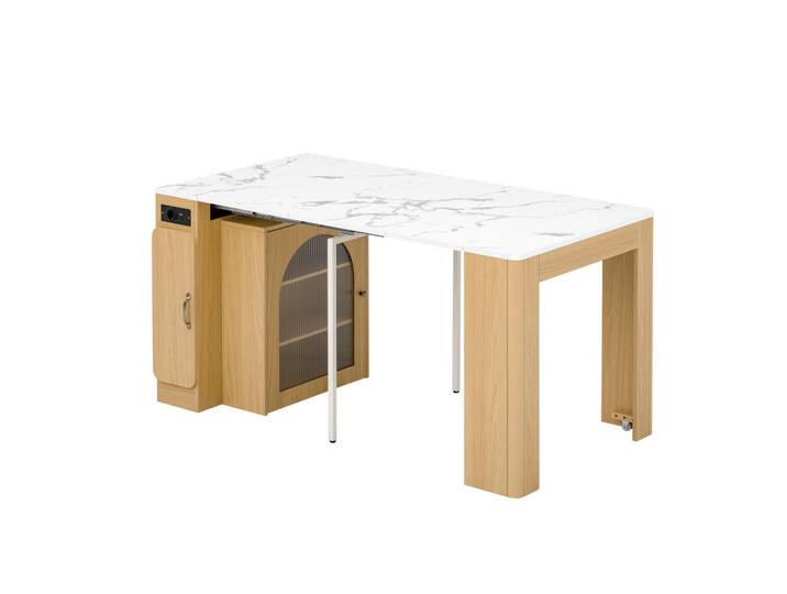 Komhtom Esstische mit Rollen, Ausziehbarer Esstisch mit abnehmbarer Tischplatte, Natur, Naturfarben, Mode, 39.6x77x83 cm, Esszimmer, Esstische