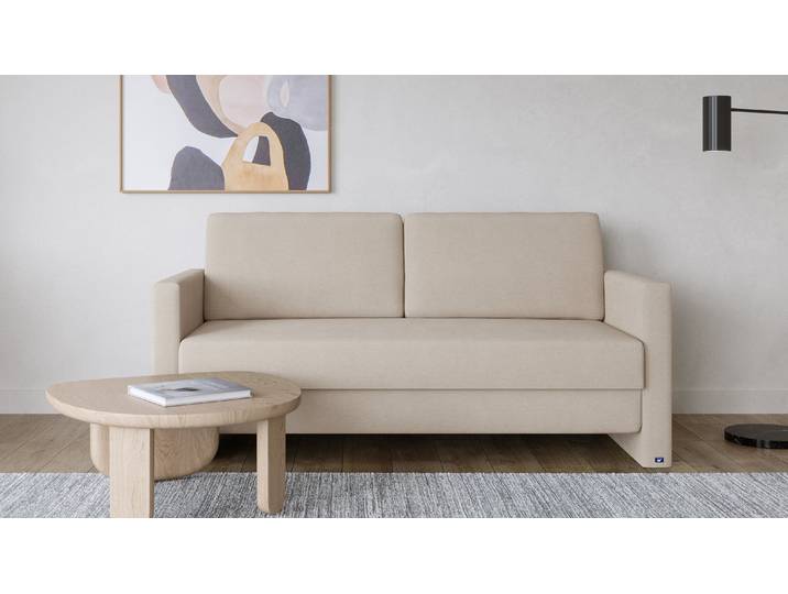 BRUNO Schlafsofa 140cm in Beige Schmal stabiles Massivholz & Boxspringkomfort
