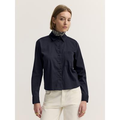 Langarmbluse BUGATTI "Modern Fit", Damen, Gr. 34, 390, marine, Blusen, Modern Fit Baumwollmix Hemdkragen Kurzform