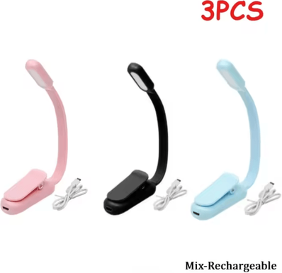 Inspire Curations Rechargeable Mini Clip On Book Light Flexible LED Bedside Reading Lamp mix Charge 3pcs