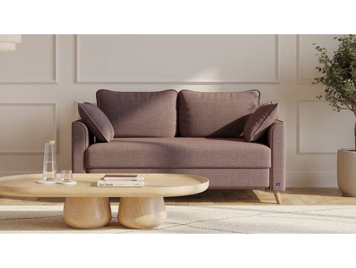 BRUNO Schlafsofa 140cm in Braun Flow stabiles Massivholz & Boxspringkomfort