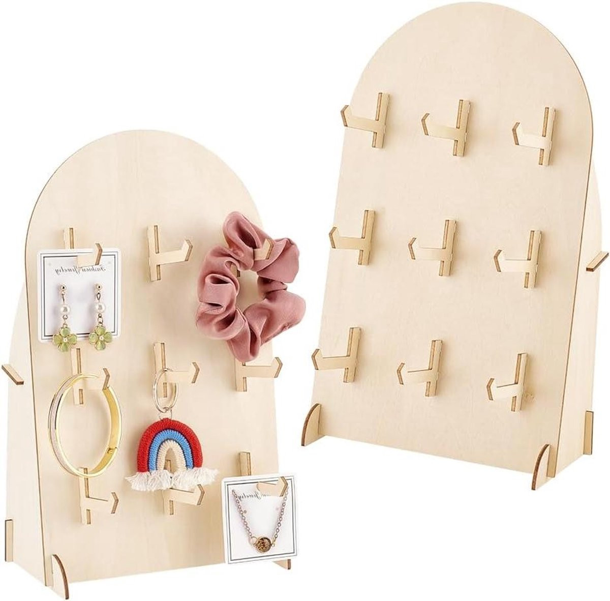 Houten Pegboard Display Stand voor Sieraden - Armband Display met Haken voor Kettingen, Hoofdbanden en Sleutelhangers