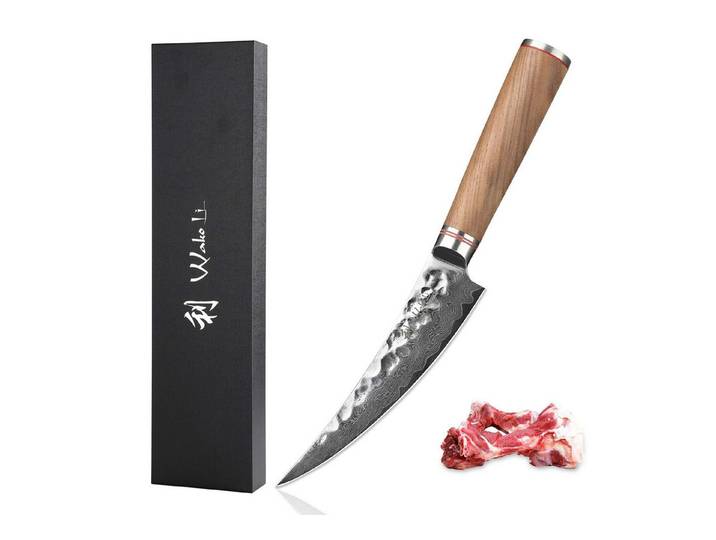 Wakoli Ausbeinmesser Nussbaum Damast Filetiermesser I 16 cm Klinge I Nussbaumholzgriff, Damaststahl, VG10