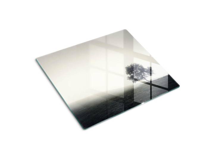 Tulup Glasplatte 60x52 cm Einsamer Baum, Grau, Glas, 60x0.4x52 cm, Küchen, Küchenelektrogeräte, Herde, Herdabdeckplatten