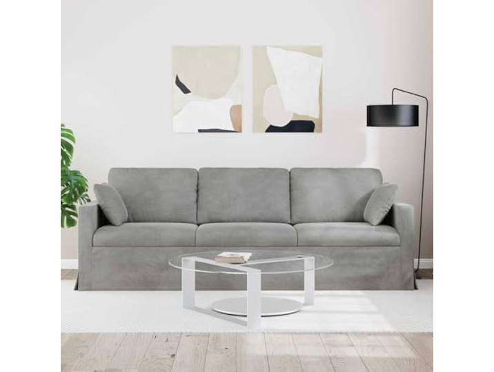 KTHLBRH Sofa hellgrau 228 x 78 x 80 cm Samt Modular, Struktur aus Metall, Armlehnen aus Holz, ergonomisches Design, Verwendung im Innenbereich