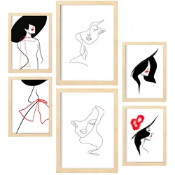 POSTER Set Mit 6 Serence Beauty 1 In Weibliche Zusammenfassung A3 & A4 Rahmen Aus Hellem Holz
