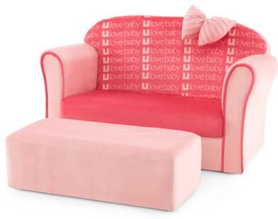Costway Ultra Soft Velvet Kids Sofa Chair Toddler Couch with Ottoman-Pink