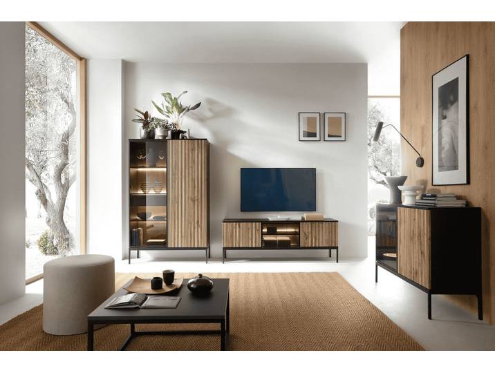 Wohnzimmer-Set – SENTO – Sonoma Eiche / Schwarz