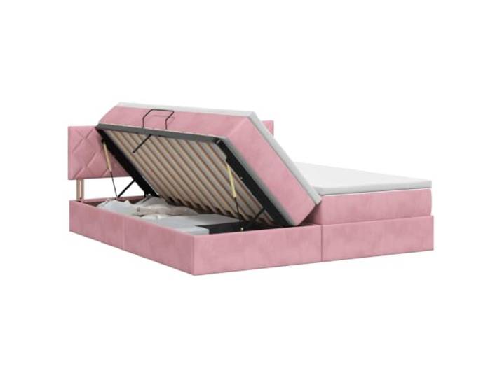 Bett mit Stauraum, 2-teilig, Rosa, mit Kopfteil und hydraulischem Heben Samt, Metallrahmen, Schaumstoffmatratze, Kunstlederbezug, freistehendes Design, geometrische Griffe