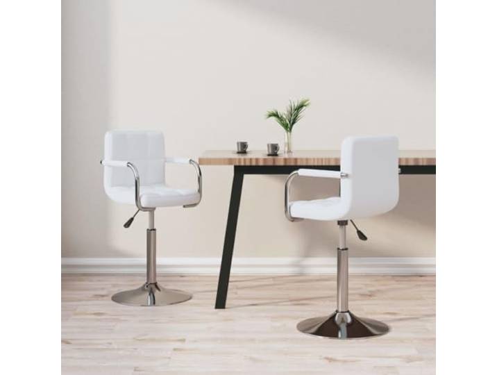 KGHFDVB Drehbare Esszimmerstühle 2 STK. Weiß Kunstleder mit Gasdruckfeder Verchromtes Stahlgestell, höhenverstellbar, 360 Grad drehbar, modernes Design