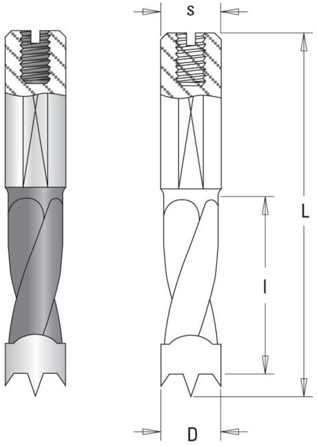 GUHDO Foret combiné à queue cylindrique D6 l27 L57,5 L (6024.060.01)