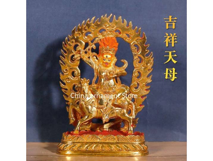 Statue tibétaine en bronze Tianmu de bon augure, en cuivre doré, statue tibétaine en bronze Tantra, Xizang, nappe de maison, ornement 6 pouces de haut 1