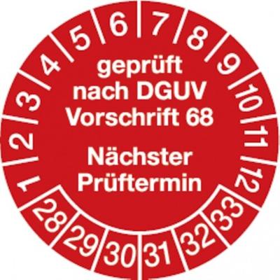 Dreifke® Prüfplakette geprüft nach DGUV Vorschrift 68 nächster P - 30 mm Folie selbstklebend, 10 St