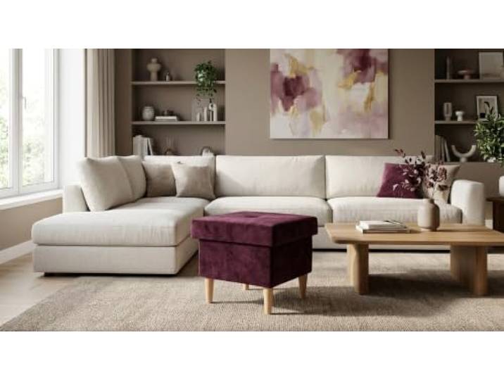 Family Meble Polsterhocker Ari Design – Fußhocker mit Stoff-Bezug und Stauraum – Bordeaux · Aura 6