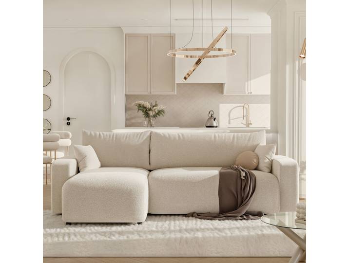 Idohome - PIANO L Ecksofa mit Schlaffunktion und Bettkasten 248x145 cm, Universal, L-Form - Farbe Creme Centaur 01
