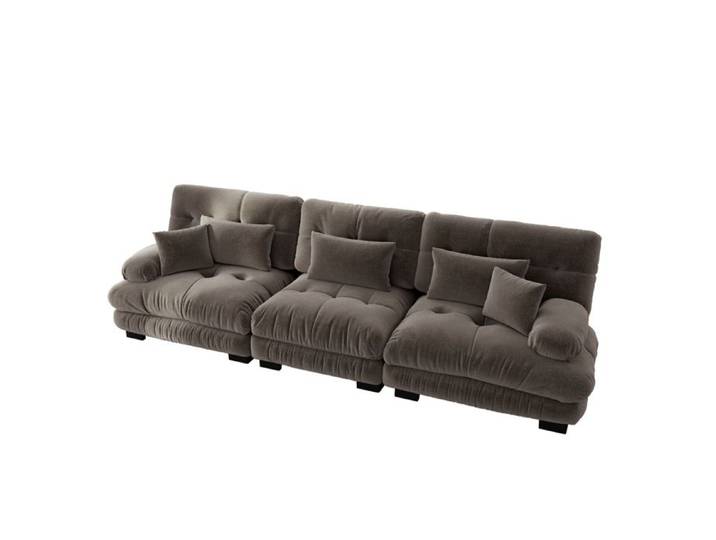 ELVORIN Canapé modulaire 3 places chenille marron assise profonde accoudoirs ronds confort souple