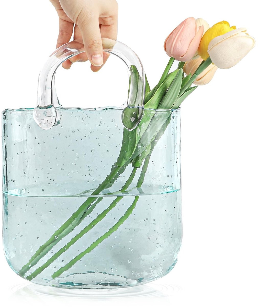 Dailygoods Handgemaakte Glazen Handtas Bloemenvaas met Uniek Ontwerp