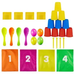 Relaxdays Kinderparty Spiele 3 in 1 Set Gelb,Grün,Rot