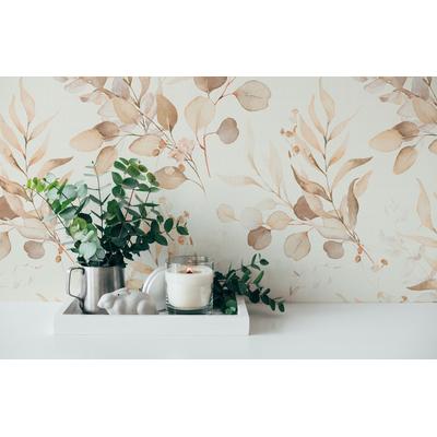 Vliestapete LIVING WALLS "LIMITED – Eukalyptus Blätter", beige (braun), B:0,53m H:0m L:10,05m, Vlies, Tapeten, Leichte Eukalyptuszweige in harmonischer Aquarelloptik