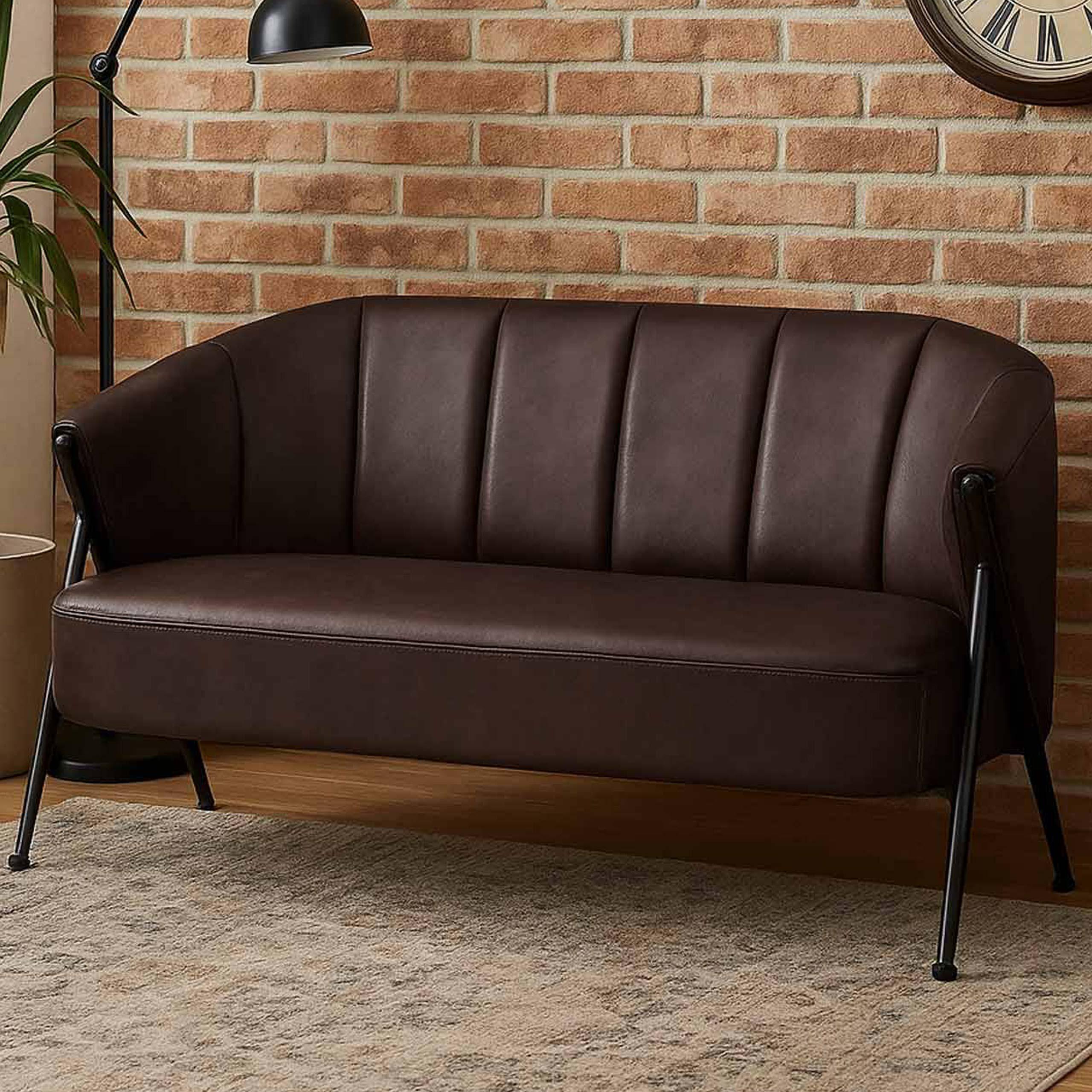 2er-Sofa HWC-P30, Zweisitzer Polster-/Lounge-Sofa Couch Vintage Retro Industrial Metall Kunstleder dunkelbraun