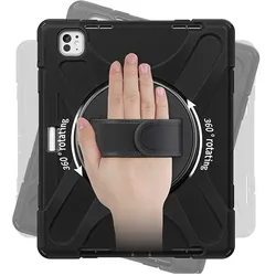 DLH Reinforced Case With Stylus Slot Shoulder Strap Rotating Han (Apple iPad Pro 13 2024), Tablet Hülle, Schwarz