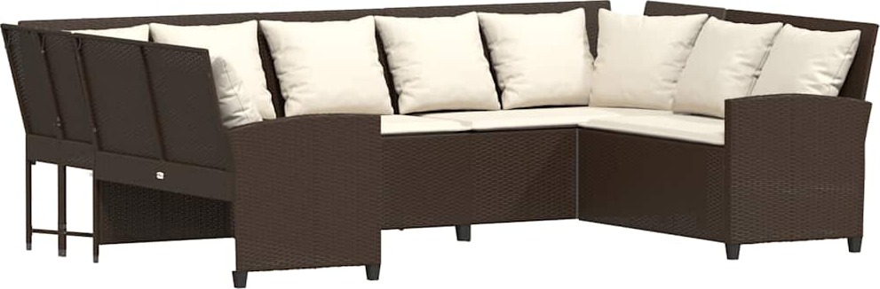 Gartensofa mit Kissen Braun Poly Rattan