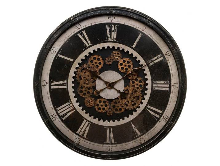 Atmosphera Createur d´interieur Wanduhr mit dekorativem Mechanismus Charley 76/76/8,5 cm, Schwarz, Kunststoff, Rund, 76x8.5x76 cm, Dekoration, Uhren, Wanduhren