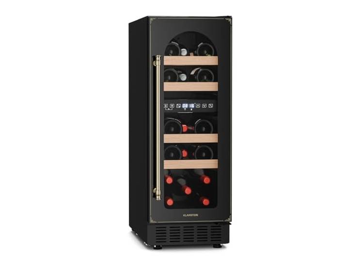 Klarstein Einbau-Weinkühlschrank, Kleiner Getränkekühlschrank Schmal, 2 Zonen Weinkühlschrank mit Glastür, Indoor/Outdoor Beersafe, Kühlschrank Klein mit UV-Schutz, 5-22°C, 17 Flaschen