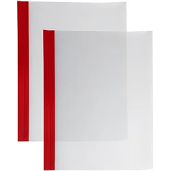 100 Einbanddeckel Folie A4, NOBLESS, Kartonleiste mit Aufschlag-Rille rot, transparent, PE