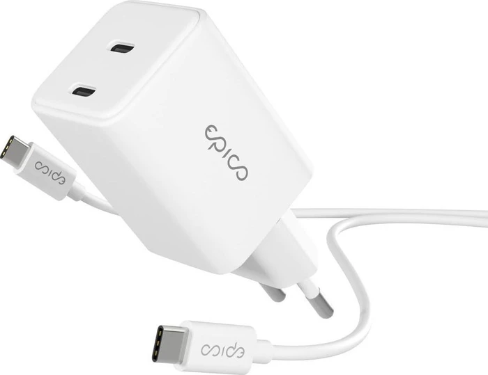 Epico UltraBoost EA30 45W GaN Power Adapter mit 1,2m USB-C auf USB-C Kabel - weiß