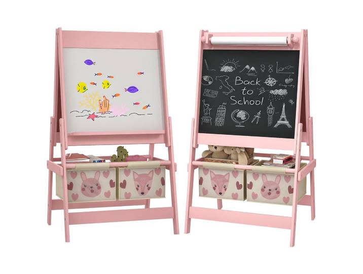ComfortXL Maltafel De-18185 3-in-1 mit Papierrolle, Tierdekor Rosa, Pink, 46.5x93x54 cm, Dekoration, Malbedarf & Bastelbedarf