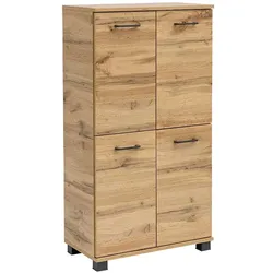Badezimmer Highboard in Wildeichefarben Touchwood 4 türig Made in Germany