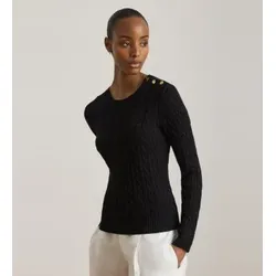 Lauren Ralph Lauren für Damen. 200P14039001 Pullover mit Zopfmuster und Knöpfen schwarz (S), Lässig, Baumwolle, Langarm