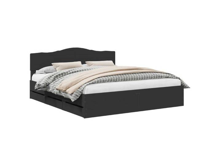 Cadre de lit avec tiroirs - - 180x200 cm - Noir - Bois d'ingénierie - 6 tiroirs - Tête de lit incluse