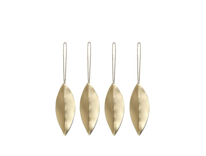 Ferm Living Ornements d arbre de Noël Leaf Brass, lot de 4'