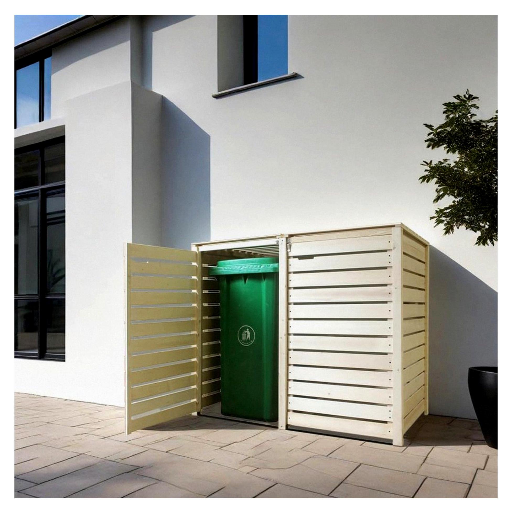 Mülltonnenbox Heide Mülltonnenverkleidung Holz naturbelassen für 120L - 240L (2 Tonnen)