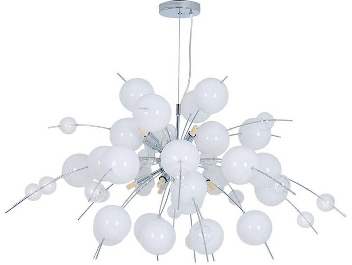 Näve Hängeleuchte Explosion, Klar, Weiß, Chromfarben, Metall, Glas, Kugel, 150 cm, Lampen & Leuchten, Innenbeleuchtung, Hängeleuchten, Pendelleuchten