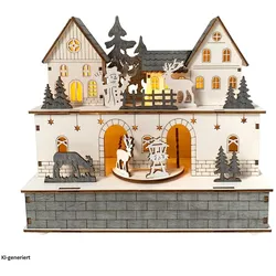 HTI-Living, Weihnachtsdeko, Beleuchtete Weihnachtsszene mit beweglichen Figuren