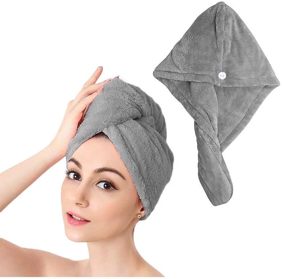 Grijs Microvezel Haarhanddoek - Sneldrogende Haartulband - 64 x 24 cm