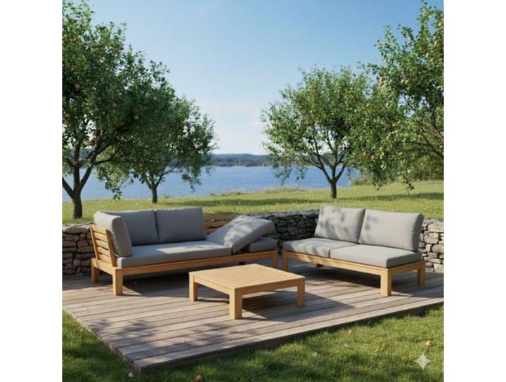 Acamp Granada Loungeset inkl. Loungetisch Akazie/Spun Polyester Hellgrau