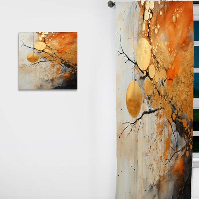 DESIGN ART "Designart ""Gold Grey Rustic Reflections I"" Abstract Collages Curtain - Blackout Abstract Curtain - 1 Panel"