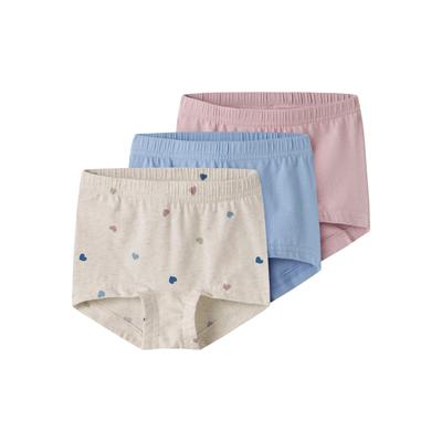 Hipster NAME IT "NMFTIGHTS 3P PEYOTE HEARTS NOOS", Mädchen, Gr. 98, 3 Stk., bunt (peyote melange), Jersey, Obermaterial: 95% Baumwolle, 5% Elasthan, bedruckt, unifarben, eng, Unterhosen