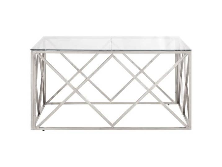 Table basse en acier inoxydable et verre trempé - WIENS - Argenté - 100x100x50 cm - Verre trempé 6 mm - Design moderne