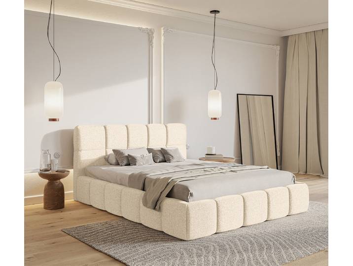 Polsterbett 180 x 200cm Flachgewebe Tora Beige Kein Bettkasten