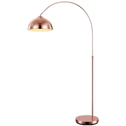 Stehlampe Kugel Bogenleuchte Kupfer Metall Standleuchte gebogen Wohnzimmer Höhe verstellbar, Schirm beweglich, 1x E27, H 141-196 cm