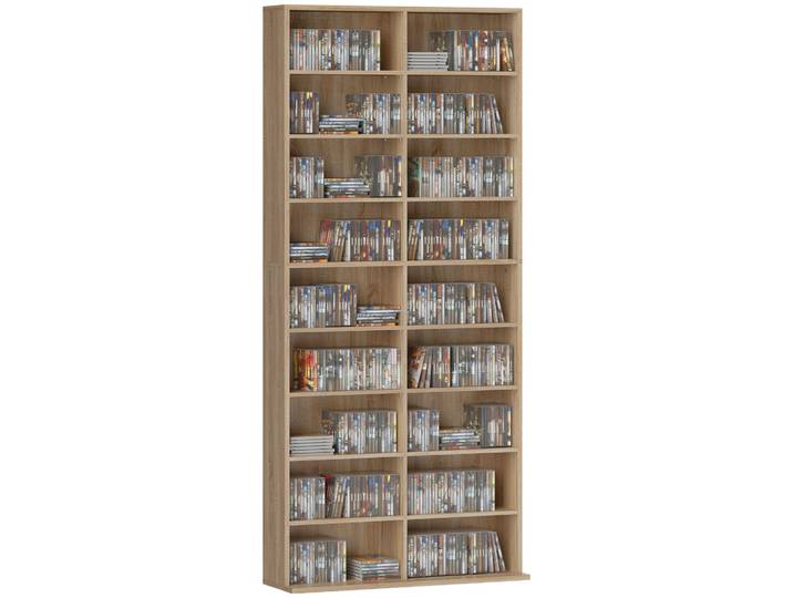 HOMCOM Rangements pour CD et DVD, meuble de rangement multimédia, capacité max. 640 CD/360 DVD et 430 Blu-ray, 18 compartiments