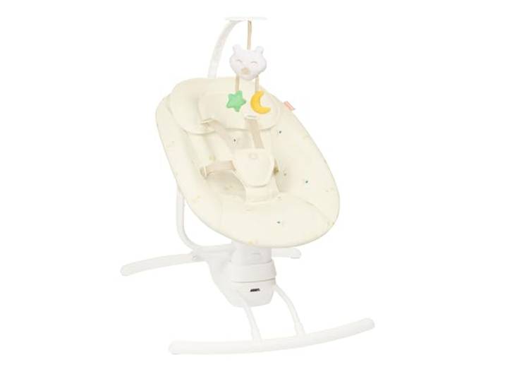 Badabulle Elektrische Babyschaukel Buddy Creme - 3 Schaukelgeschwindigkeiten, 8 Melodien, Spielbogen