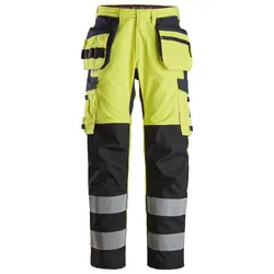 Snickers ProtecWork Arbeitshose, verstärktes Schienbein, Holstertaschen, High-Vis Klasse 2 46 signalgelb-navy