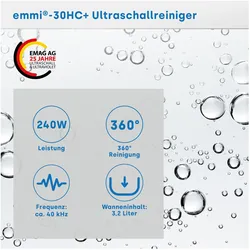 Emag Emmi-30HC Plus Ultraschallreiniger Universal 180 W 3.2 l mit Heizung, Ultraschallreiniger, Silber